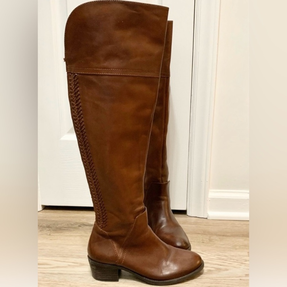 Vince Camuto Bendra Cognac Knee Leather Riding Boots 6.5M